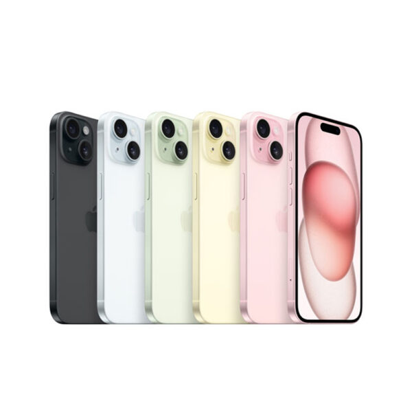 Apple iphone 15 front and back in different colors