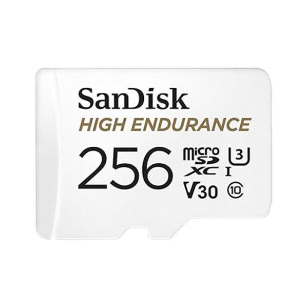Sandisk high endurance 256gb micro SDXC memory card front view