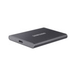 side view of samsung t7 2tb usb 3.2 grey external ssd