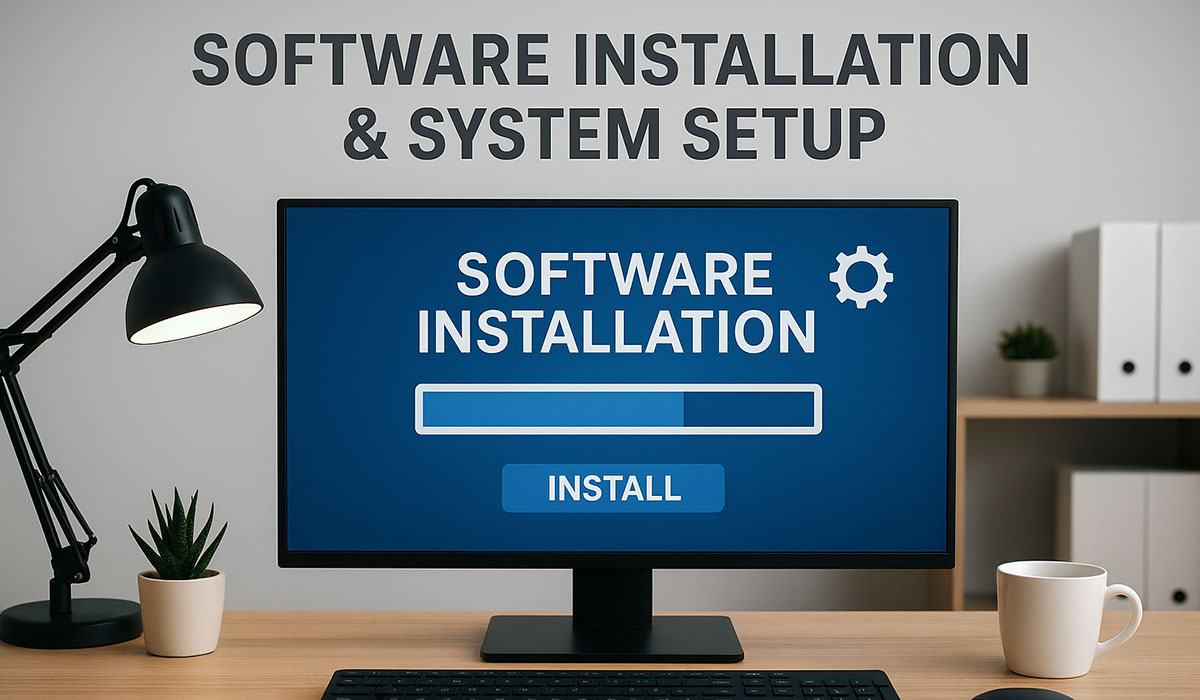 Monitor displaying system update and installation