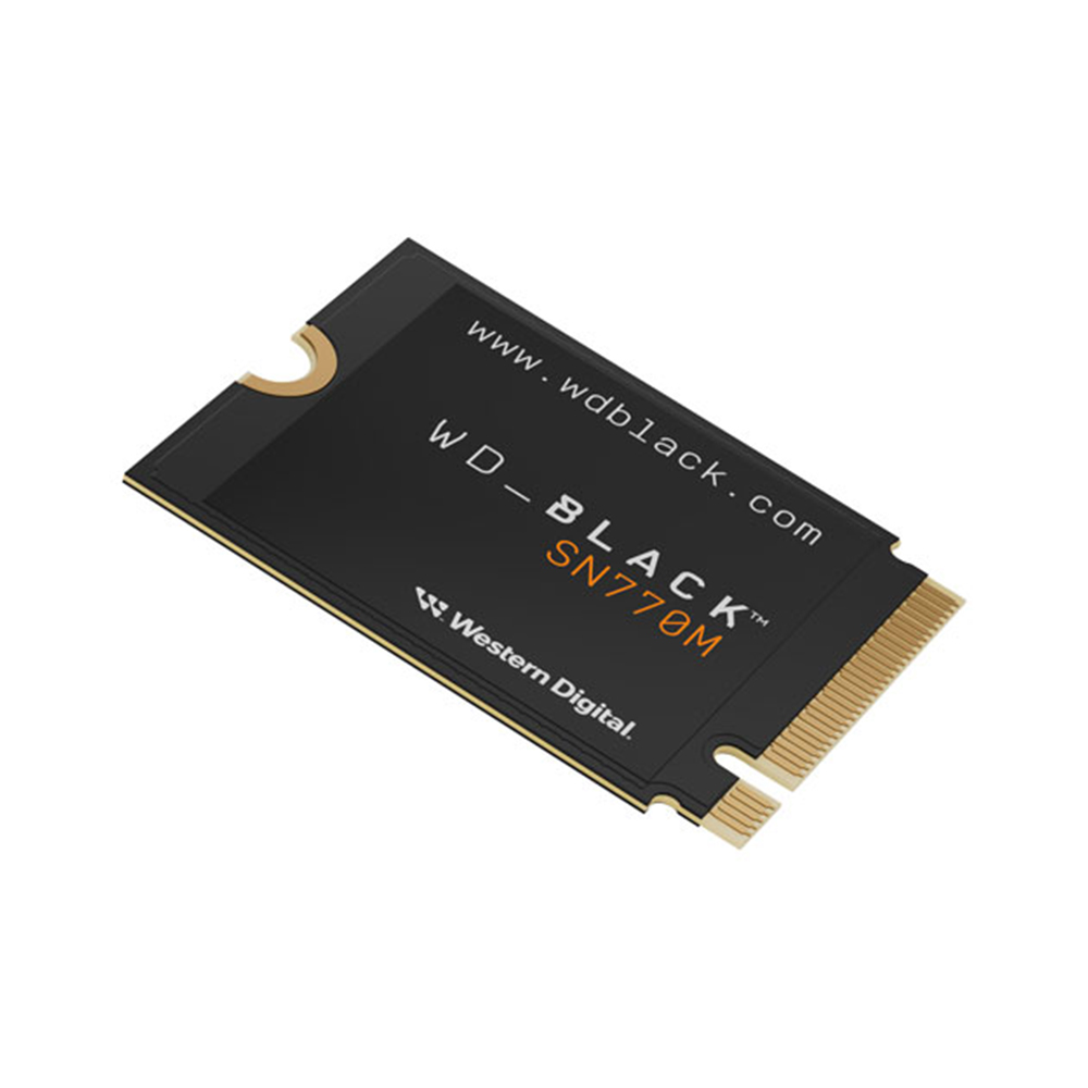 wd-black-sn770m-1tb-nvme-pcie-internal-ssd side view of wd black sn770m 1tb nvme pci-e internal ssd