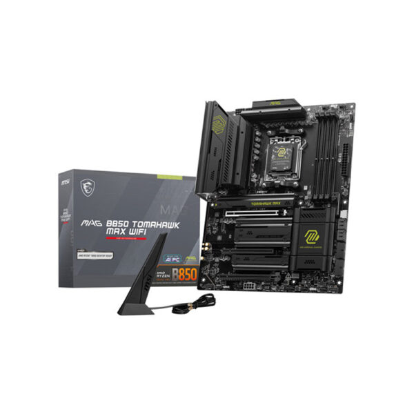 MSI MAG B850 Tomahawk max Wi-Fi 7 motherboard box and wireless