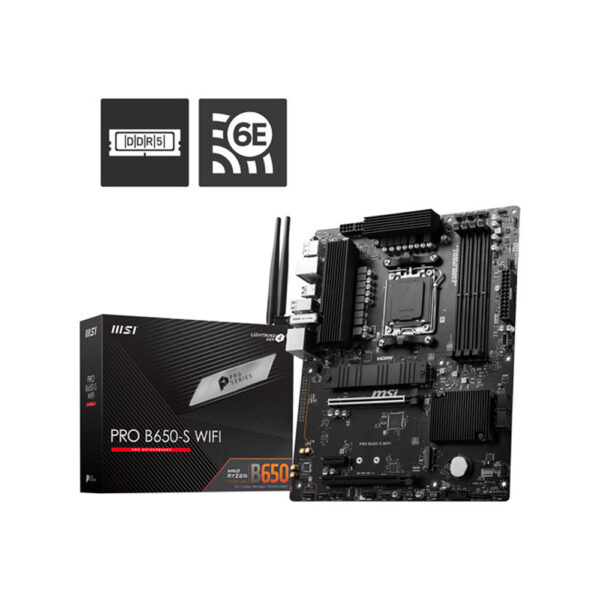 MSI PRO B650-S Wi-Fi 6E motherboard box and wireless