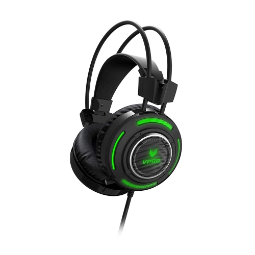 Rapoo VPRO VH600 black gaming headset with virtual 7.1 channel audio for immersive PC gaming.