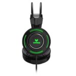 Rapoo VH600 virtual 7.1 channel gaming headset, close-up showing the built-in microphone and controls.