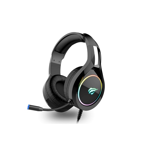Havit H2232D black gaming headset with LED lighting, 3.5mm USB connection, and 50mm drivers for immersive sound