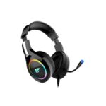 Side view of Havit H2232D gaming headset showing comfortable earcups, adjustable headband, and integrated microphone