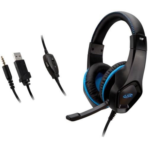 Black iLive IAHG19B gaming headphones with integrated microphone for immersive audio;