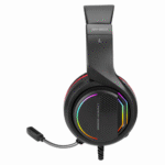 Side view of xtrike-me GH-903 black gaming headset, showing adjustable microphone and comfortable ear cushions