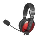 Side view of Xtrike Me HP-307 red wired gaming headset, showing adjustable mic.