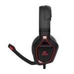 Marvo Pro gaming headset, wired connection, showing flexible microphone and comfortable earcups, red backlight