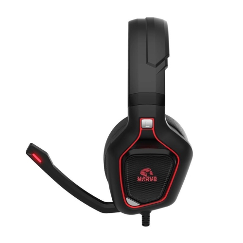 15285054_1 Marvo Pro gaming headset, wired connection, showing flexible microphone and comfortable earcups, red backlight