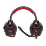 Side view of Marvo Pro wired stereo headset, featuring volume controls and dynamic red backlight for gamers