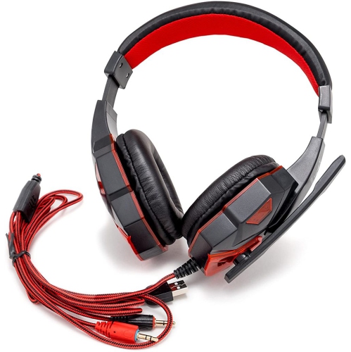 Krazilla KZH-830 gaming headset with red LED lights, showing super bass HD headphones