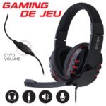 Red Escape wired stereo gaming headset featuring in-line volume control and boom mic