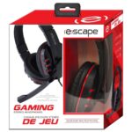 Escape stereo gaming headset, red, with adjustable headband, wired connection, and mic