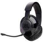 Black JBL Quantum 350 wireless gaming headset for immersive audio.