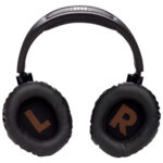 Plush earcups of the JBL Quantum 350 wireless gaming headset, ensuring comfort and sound isolation.