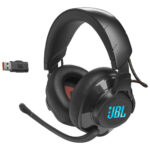 Black JBL Quantum 610 wireless gaming headset with over-ear design for immersive sound.