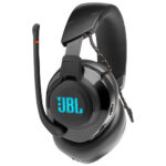 JBL Quantum 610 black wireless headset, showcasing earcup controls for enhanced gaming audio.