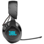 JBL Quantum 610 wireless gaming headset in black, displaying included USB-C dongle for seamless connectivity.
