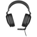 Black Corsair HS65 Surround gaming headset, highlighting soft earcups and adjustable headband design