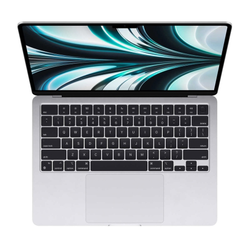 16659231_1 Apple MacBook Air 13.6-inch M2 chip laptop in silver, showcasing its thin profile and Magic Keyboard