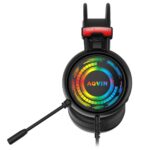Aqvin Q300 black over-ear gaming headphones featuring customizable RGB backlight and adjustable microphone.