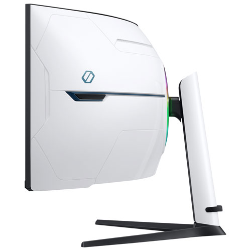 17160882_6 Ergonomic stand of the Samsung 57" 8K Ultra HD curved gaming monitor, showing tilt and height adjustability