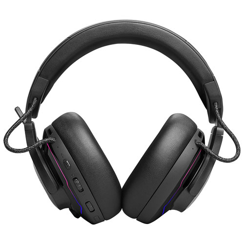 17243424_3 JBL Quantum 910 black wireless headset, rear view highlighting adjustable headband and sleek design.