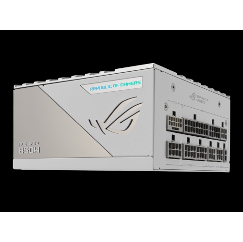 17450017_1 ASUS ROG Loki 850W SFX-L white modular PSU showcasing cable ports for clean gaming PC builds