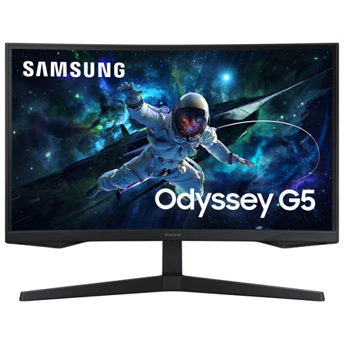 Samsung Odyssey G5 32" QHD 165Hz 1ms curved gaming monitor. Immersive VA LED display in black.