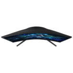 Samsung Odyssey G5 black 32-inch QHD VA LED gaming monitor from a unique perspective. Model LS32CG550ENXZA.