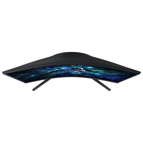 17541098_6 Samsung Odyssey G5 black 32-inch QHD VA LED gaming monitor from a unique perspective. Model LS32CG550ENXZA.