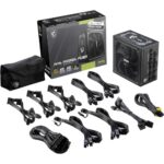 Compact MSI MAG A1000GL PCIE5 1000W gaming power supply unit, side view