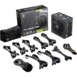 Rear view of MSI MAG A1250GL PCIE5 1250W ATX 3.1 power supply, showing fan and power input