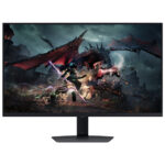 Front view of the black Samsung Odyssey G5 27-inch IPS gaming monitor displaying a vibrant scene