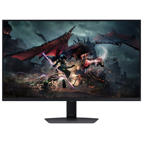 17822310_1 Front view of the black Samsung Odyssey G5 27-inch IPS gaming monitor displaying a vibrant scene