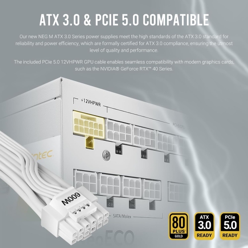 17920556_1 Antec NE1000G M white PSU with modular cables, featuring PCIe 5.0 support for high-performance builds