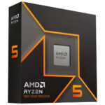 Front view of AMD Ryzen 5 9600X 6-core AM5 CPU chip for desktops, optimized for speed