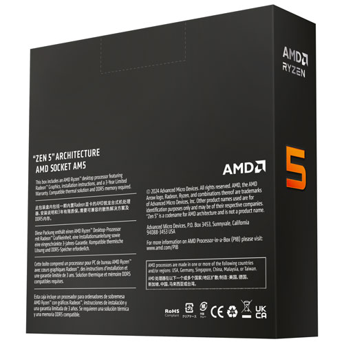 18166459_2 AMD Ryzen 5 9600X AM5 processor in retail box, showcasing hexacore 5.4GHz CPU for powerful systems