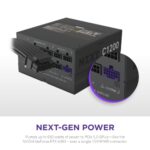 Rear view of NZXT C1200 power supply, showing AC input and modular cable ports