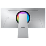 Rear view of Samsung Odyssey G8 gaming monitor, showcasing connectivity ports and sleek design.