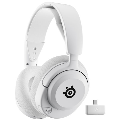 White SteelSeries Arctis Nova 5 wireless gaming headset, front view