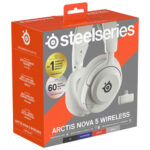 Adjustable headband and comfortable earcups on the white SteelSeries Arctis Nova 5 headset