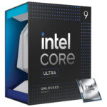 Front view of Intel Core Ultra 9 285K processor. Featuring 24 cores and a 4.6GHz clock speed.