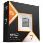 AMD Ryzen 7 9800X3D AM5 CPU in its retail packaging, highlighting 8-cores and 5.2GHz speed for gamers
