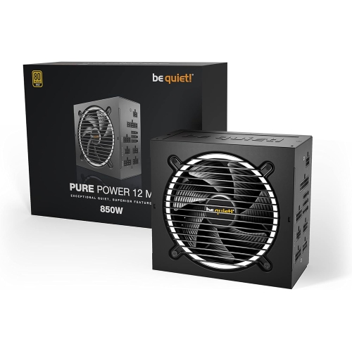 Be quiet! Pure Power 12 M 850W modular PSU with versatile cables for PCIe 5.0 GPUs & 6+2 pin connectors.