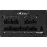 Rear panel of ASUS ROG Strix 850W Aura fully modular power supply showing connectivity ports