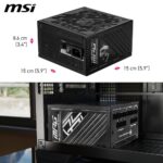 Side view of MSI A1250GS 1250W 80 Plus Gold modular PSU, offering stable power for high-end systems.